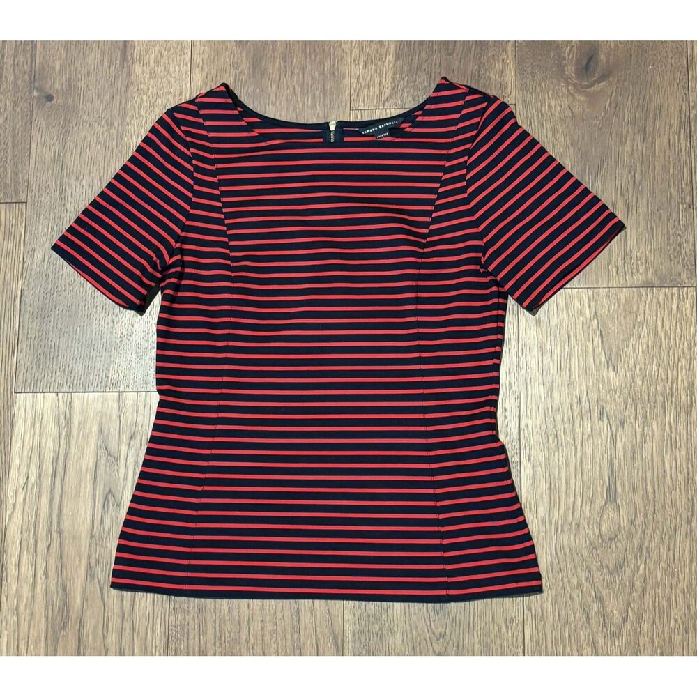 Banana Republic Striped Short Sleeve Blouse Zip Back Women’s Size 6